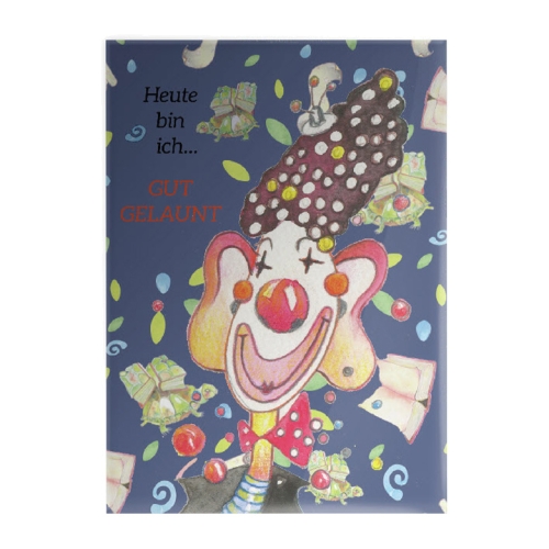 Magnet 89x64mm rechteckig - mit der Grafik "Clown" und dem Spruch „Heute bin ich... GUT GELAUNT"